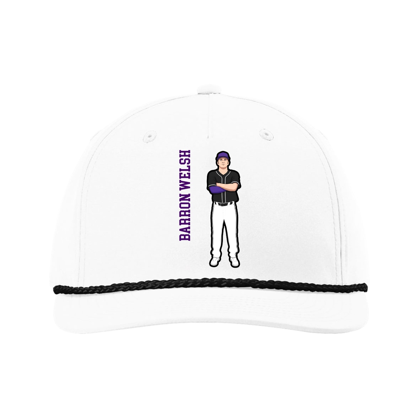 Five-Panel Classic Rope Cap — Name Vertical in White