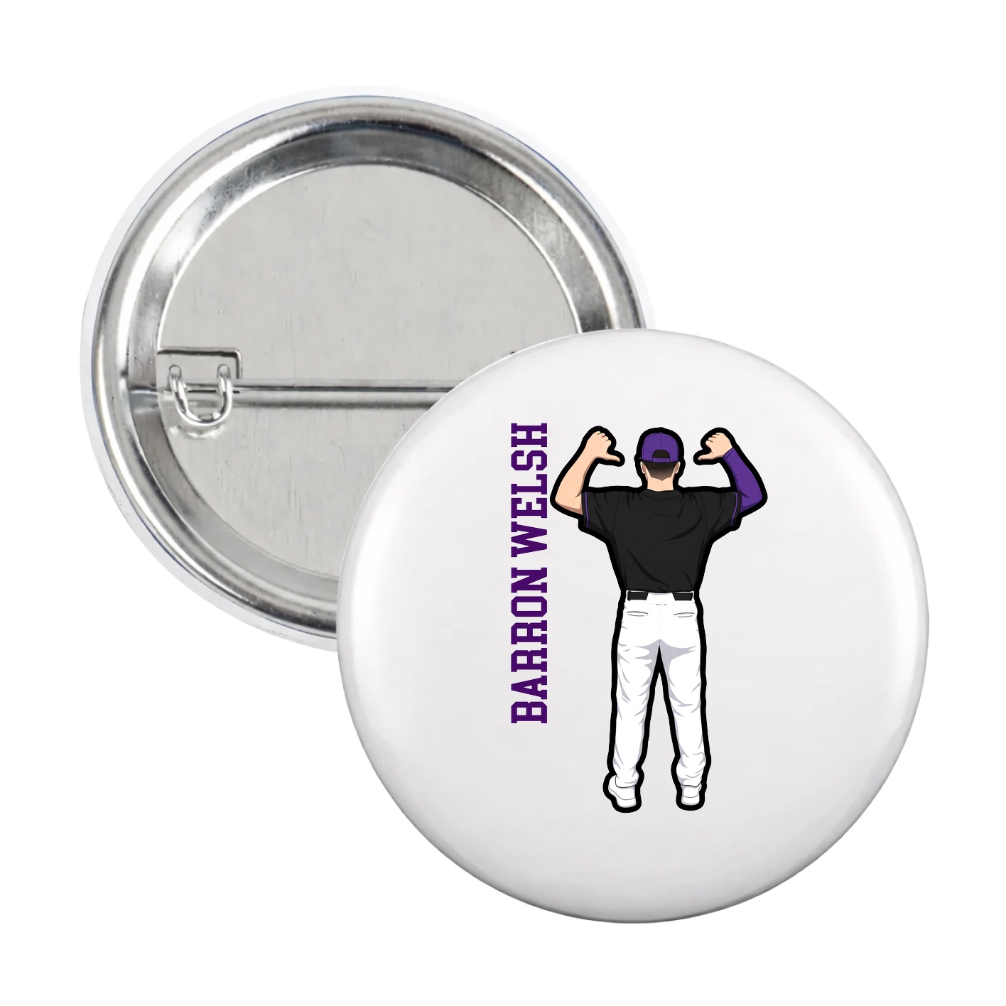 Game Day Button — Name Vertical in White