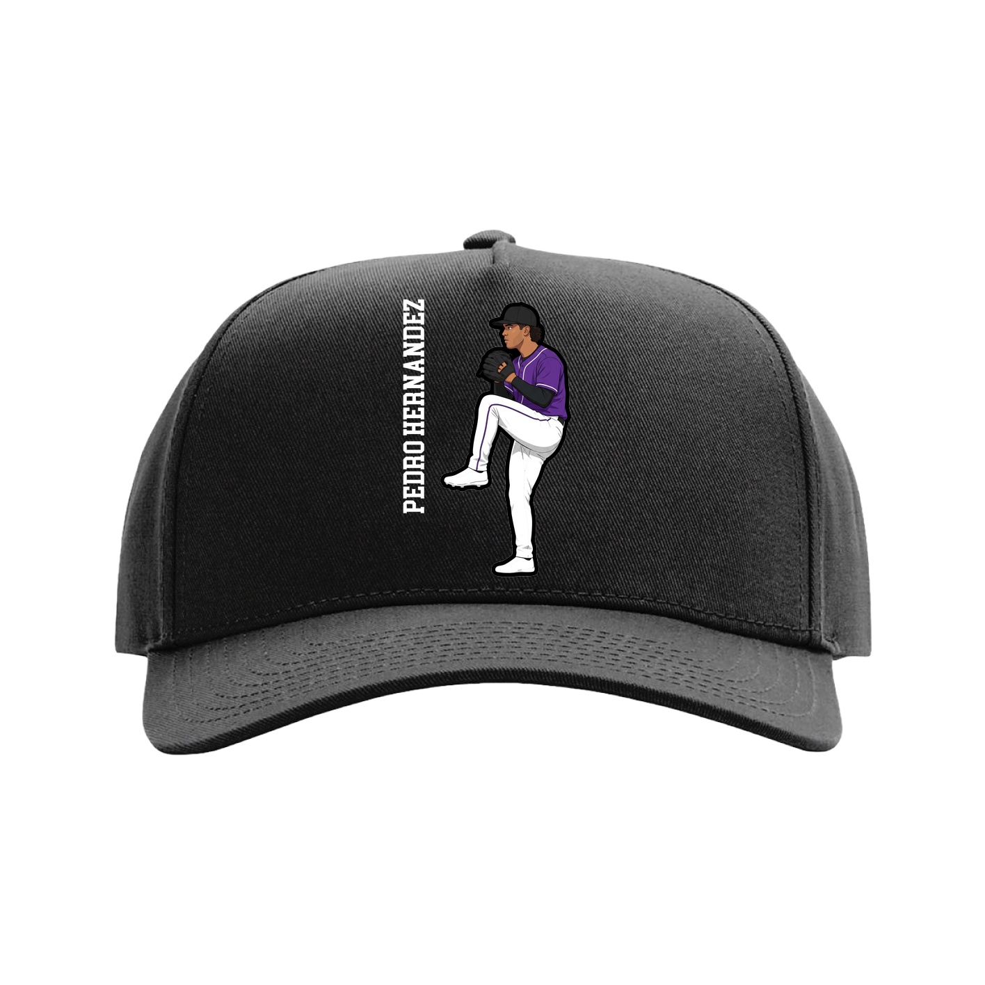 Full Fabric Five-Panel Champ Cap — Name Vertical in Black