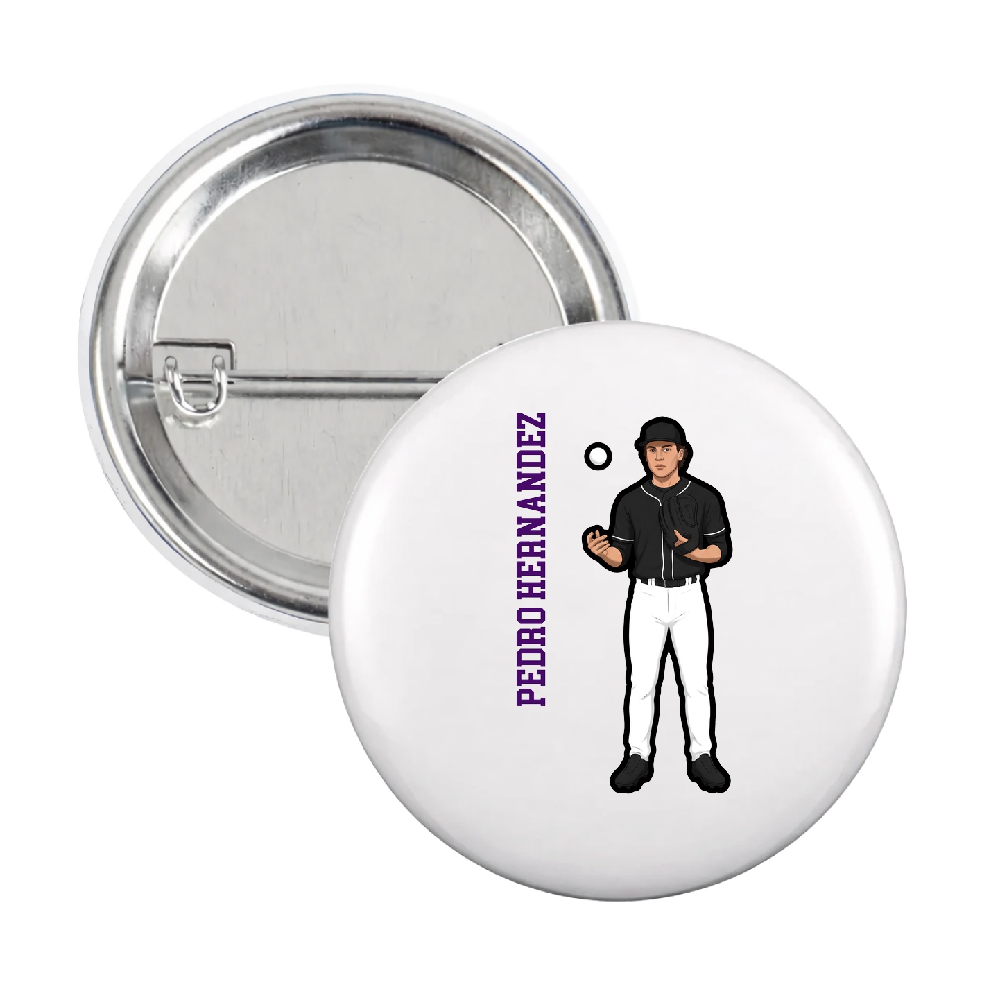 Game Day Button — Name Vertical in White