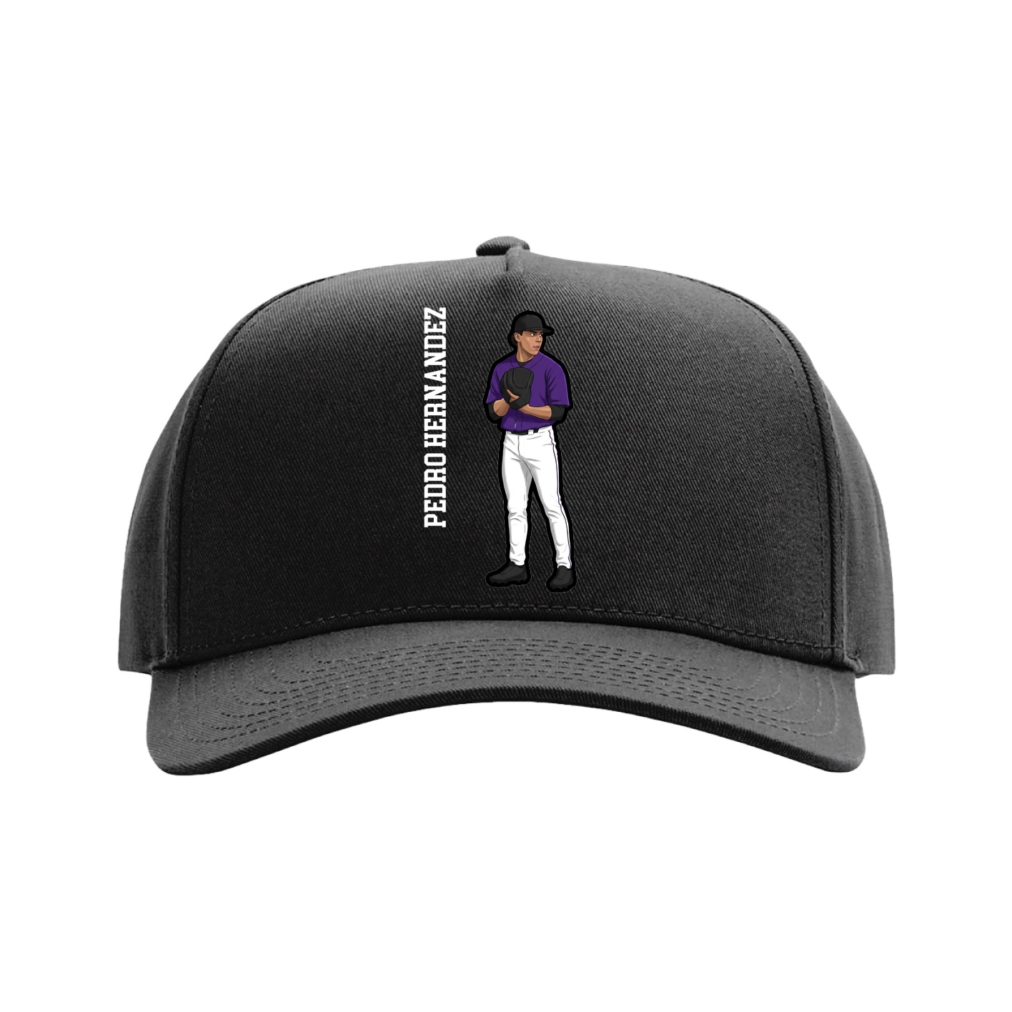 Full Fabric Five-Panel Champ Cap — Name Vertical in Black