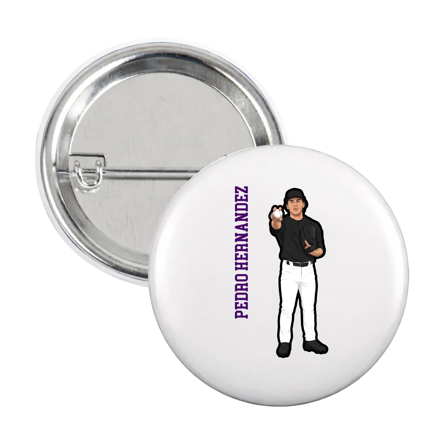 Game Day Button — Name Vertical in White