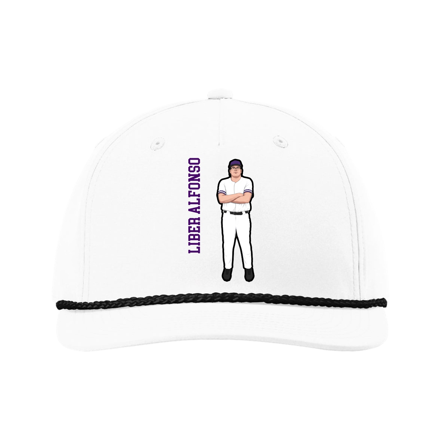 Five-Panel Classic Rope Cap — Name Vertical in White