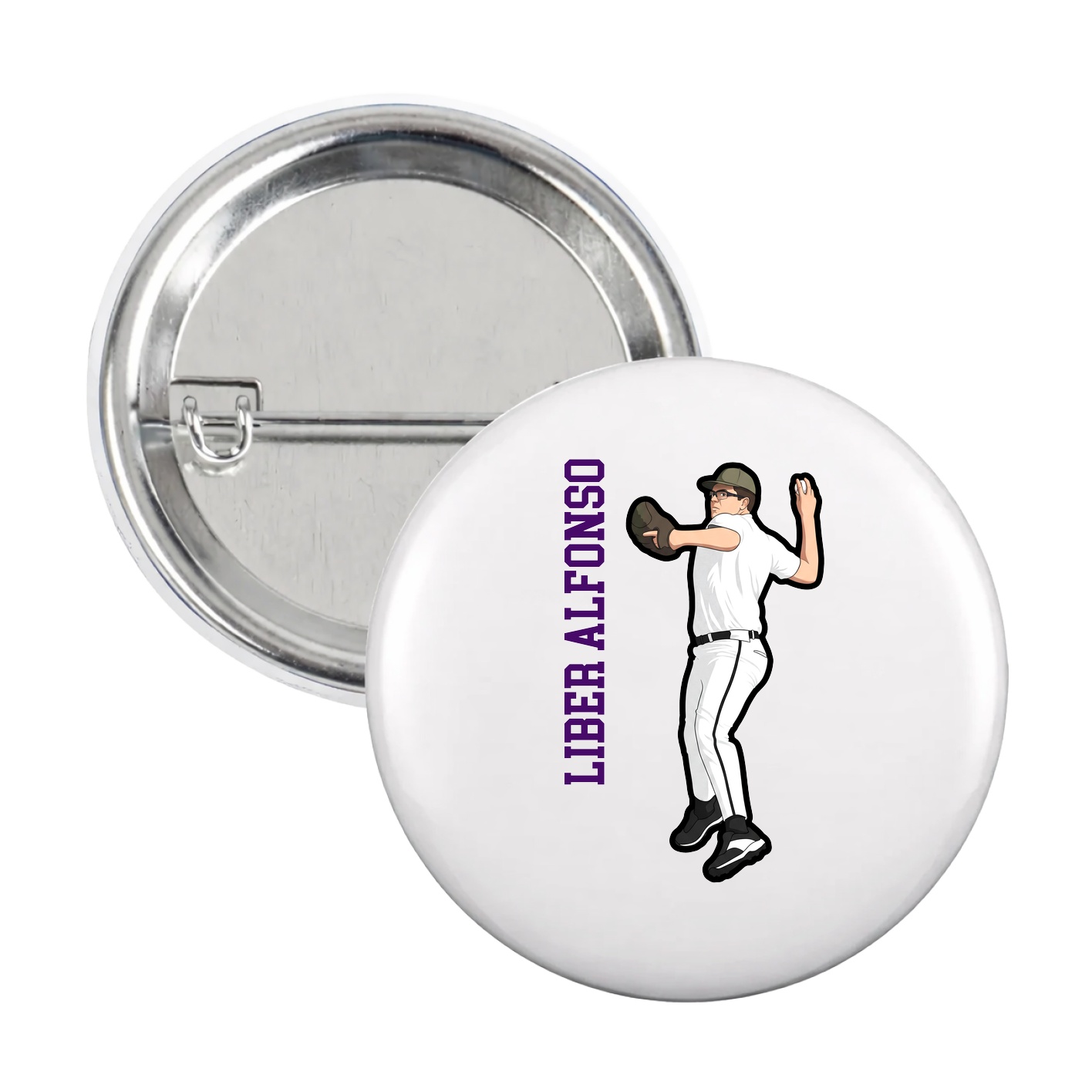 Game Day Button — Name Vertical in White