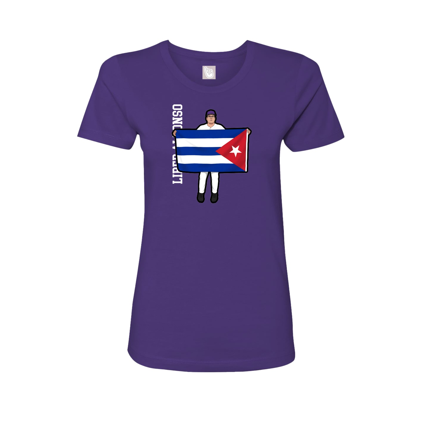 Fitted Women's Tee — Name Vertical in Purple
