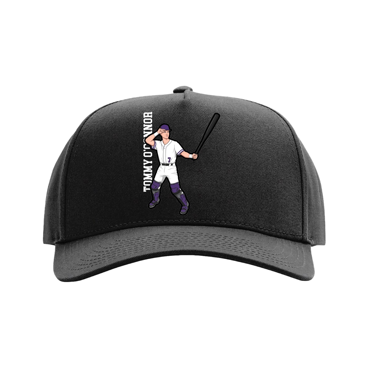 Full Fabric Five-Panel Champ Cap — Name Vertical in Black