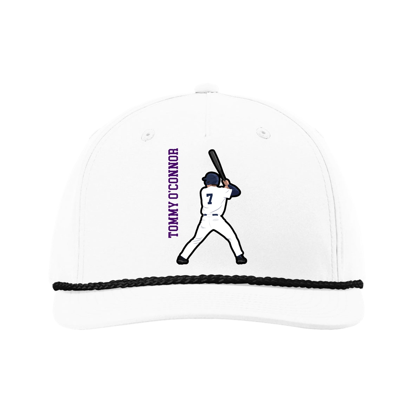 Five-Panel Classic Rope Cap — Name Vertical in White