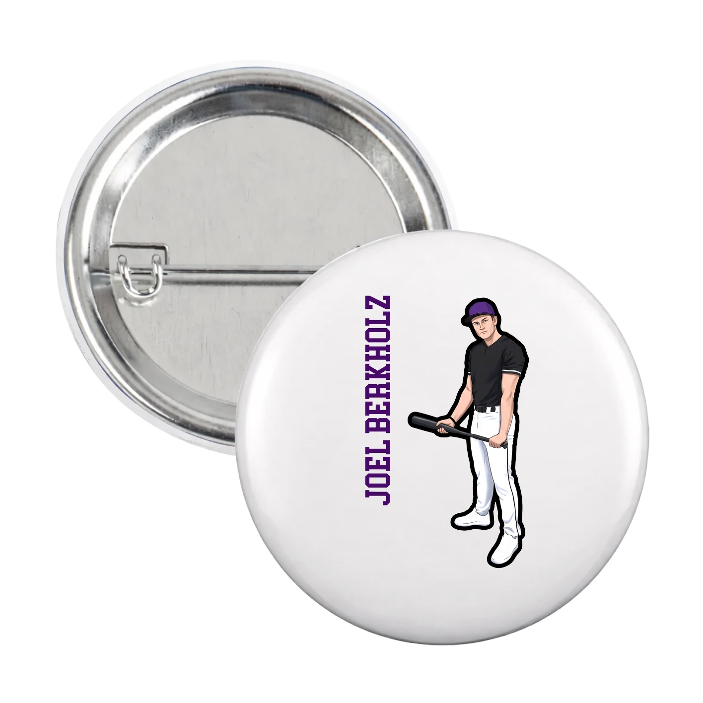 Game Day Button — Name Vertical in White