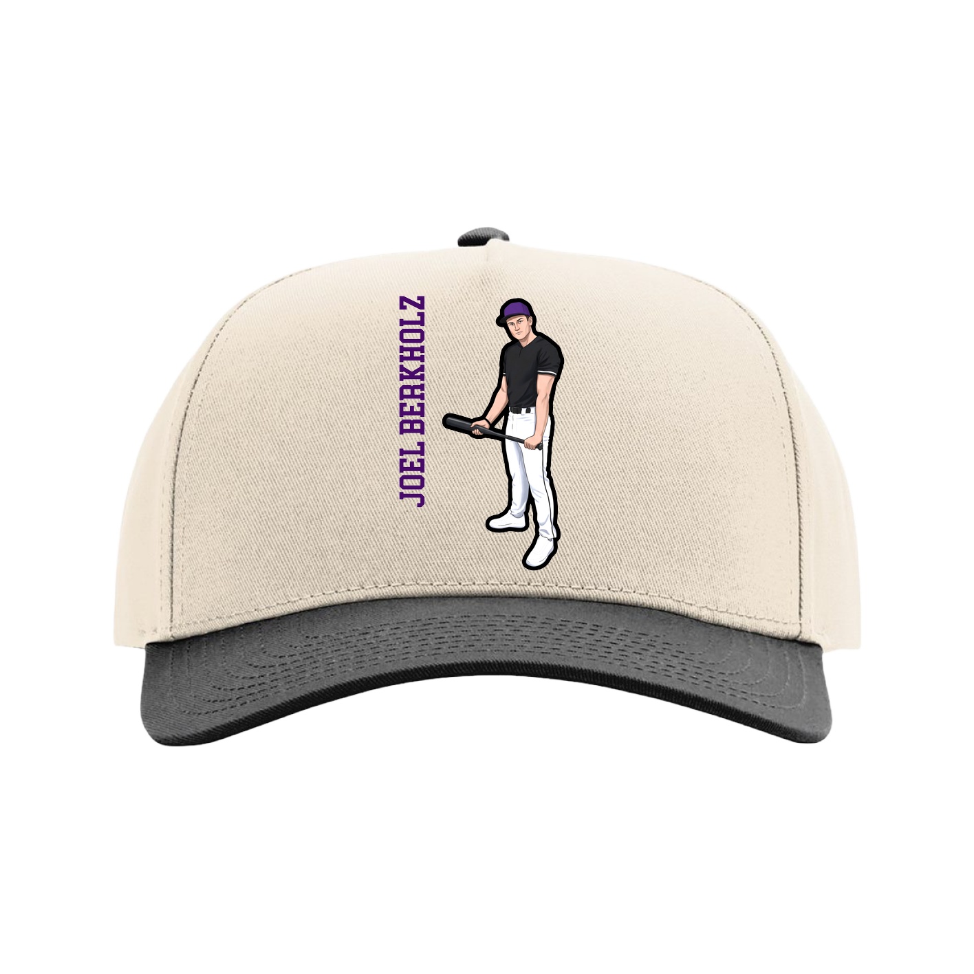 Full Fabric Five-Panel Champ Cap — Name Vertical in Cream/Black