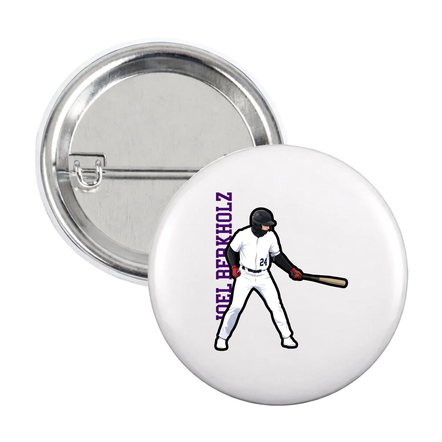 Game Day Button — Name Vertical in White
