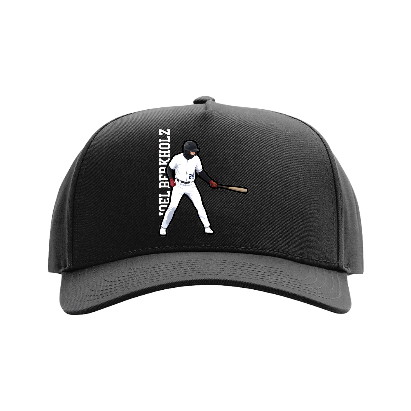 Full Fabric Five-Panel Champ Cap — Name Vertical in Black
