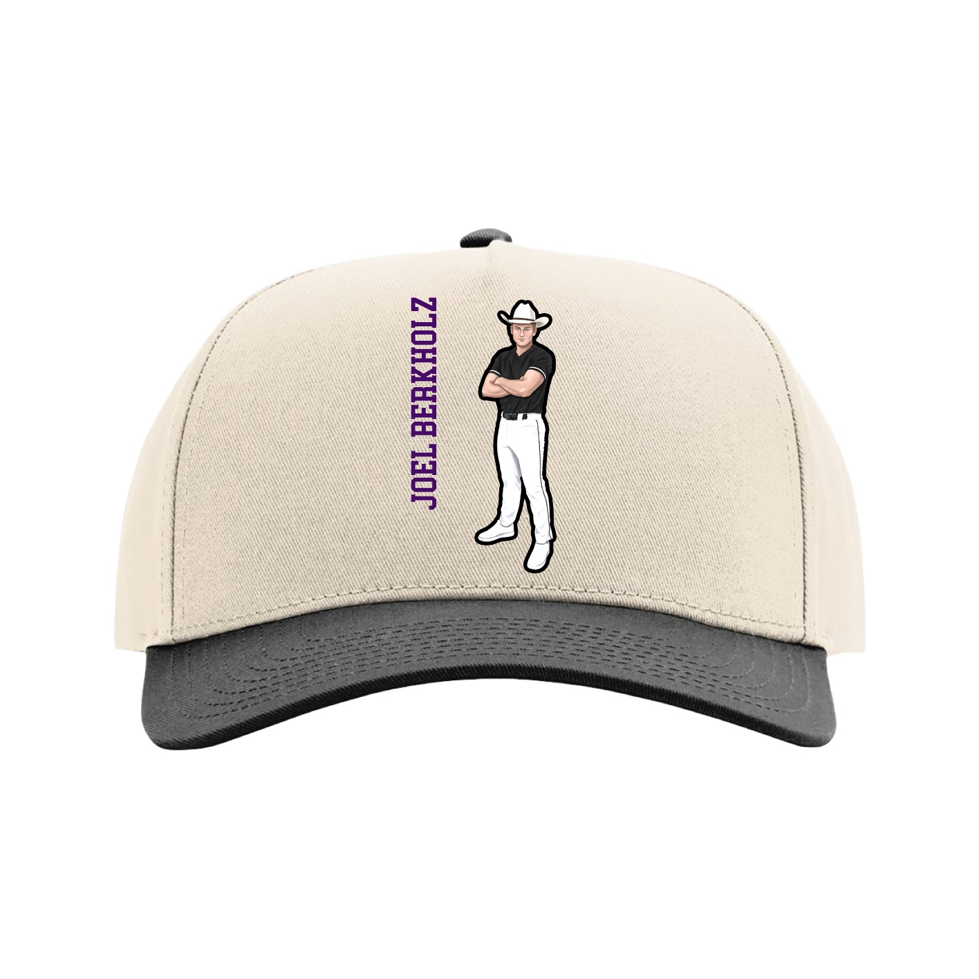 Full Fabric Five-Panel Champ Cap — Name Vertical in Cream/Black