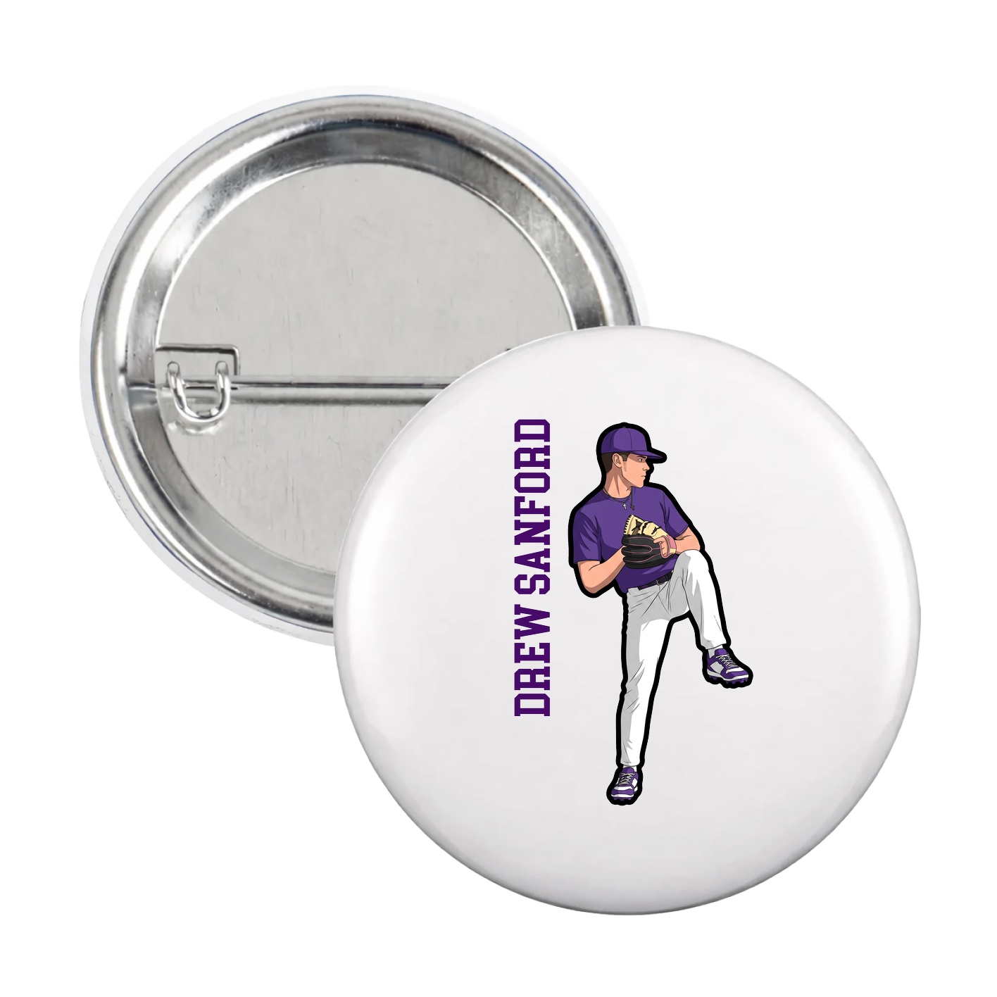 Game Day Button — Name Vertical in White