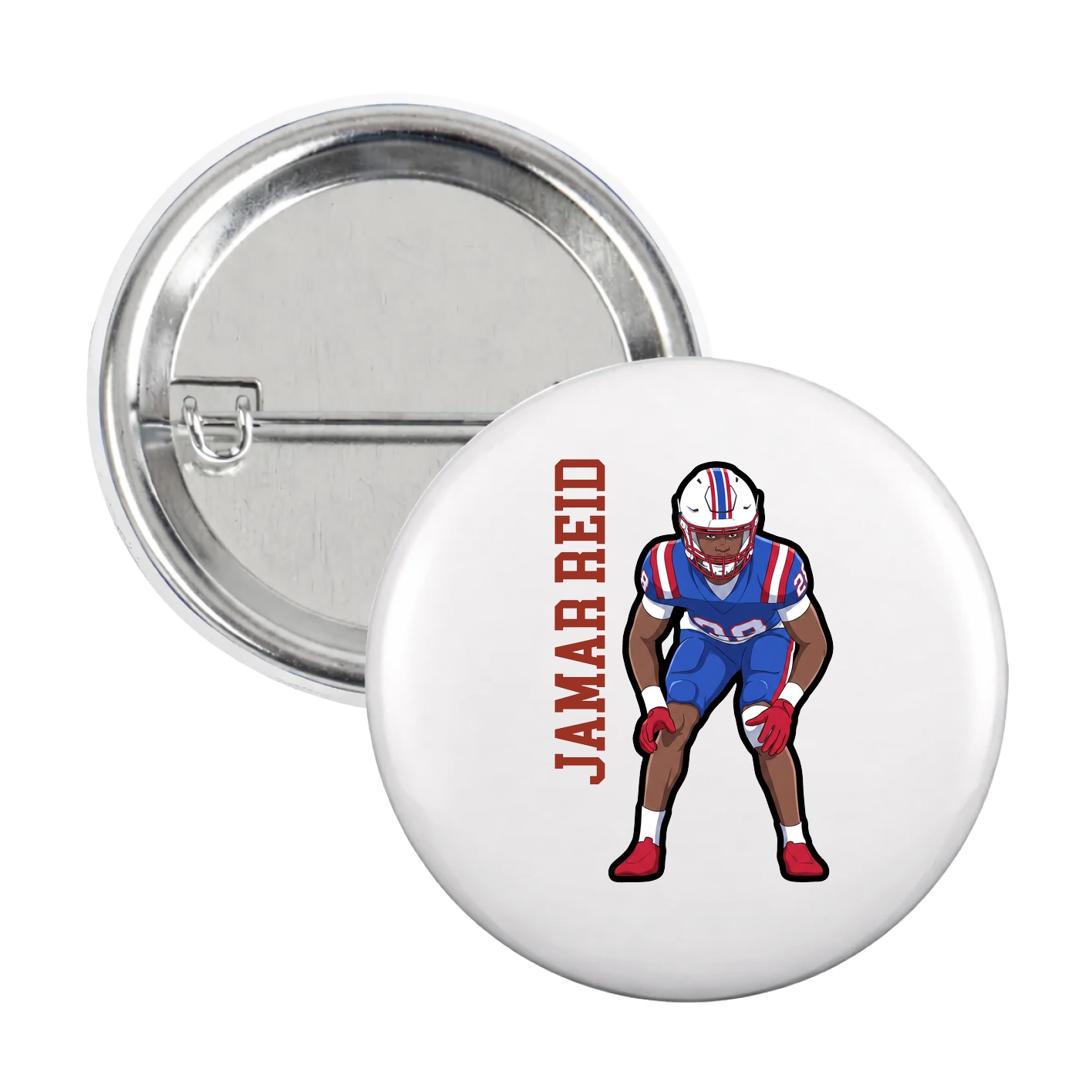 Game Day Button — Name Vertical in White