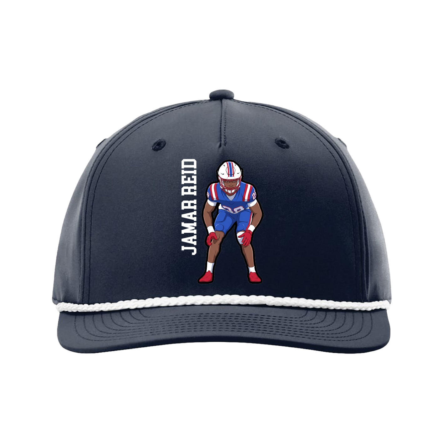 Five-Panel Classic Rope Cap — Name Vertical in Navy