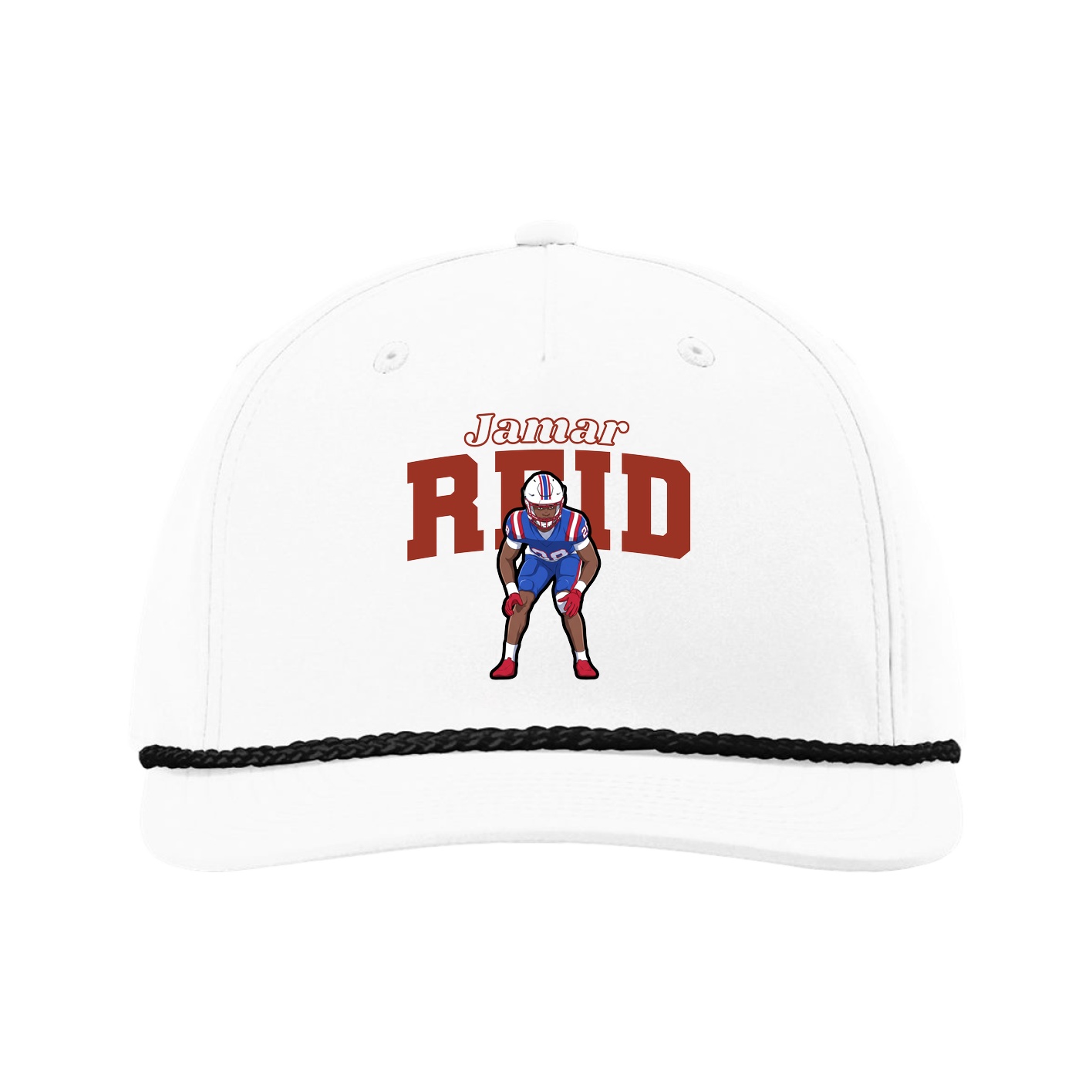 Five-Panel Classic Rope Cap — Name Arch in White