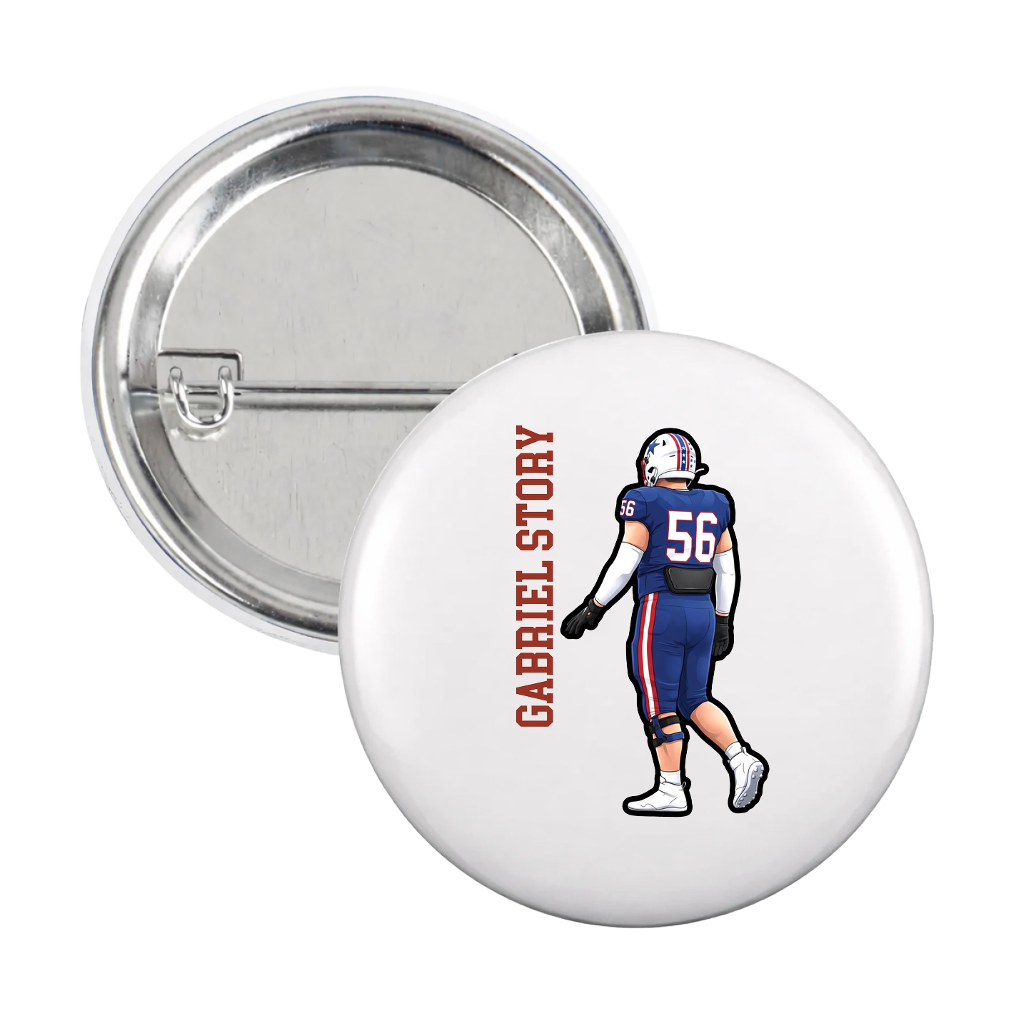 Game Day Button — Name Vertical in White