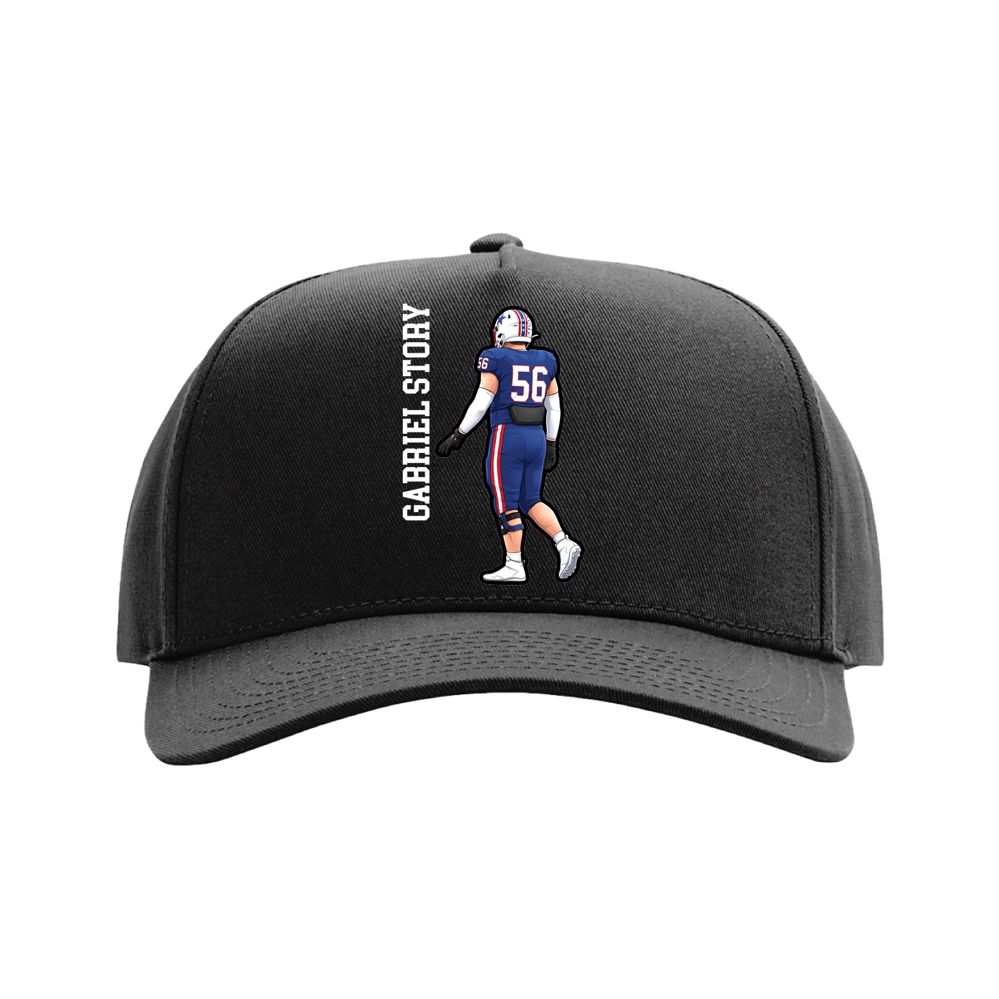 Full Fabric Five-Panel Champ Cap — Name Vertical in Black