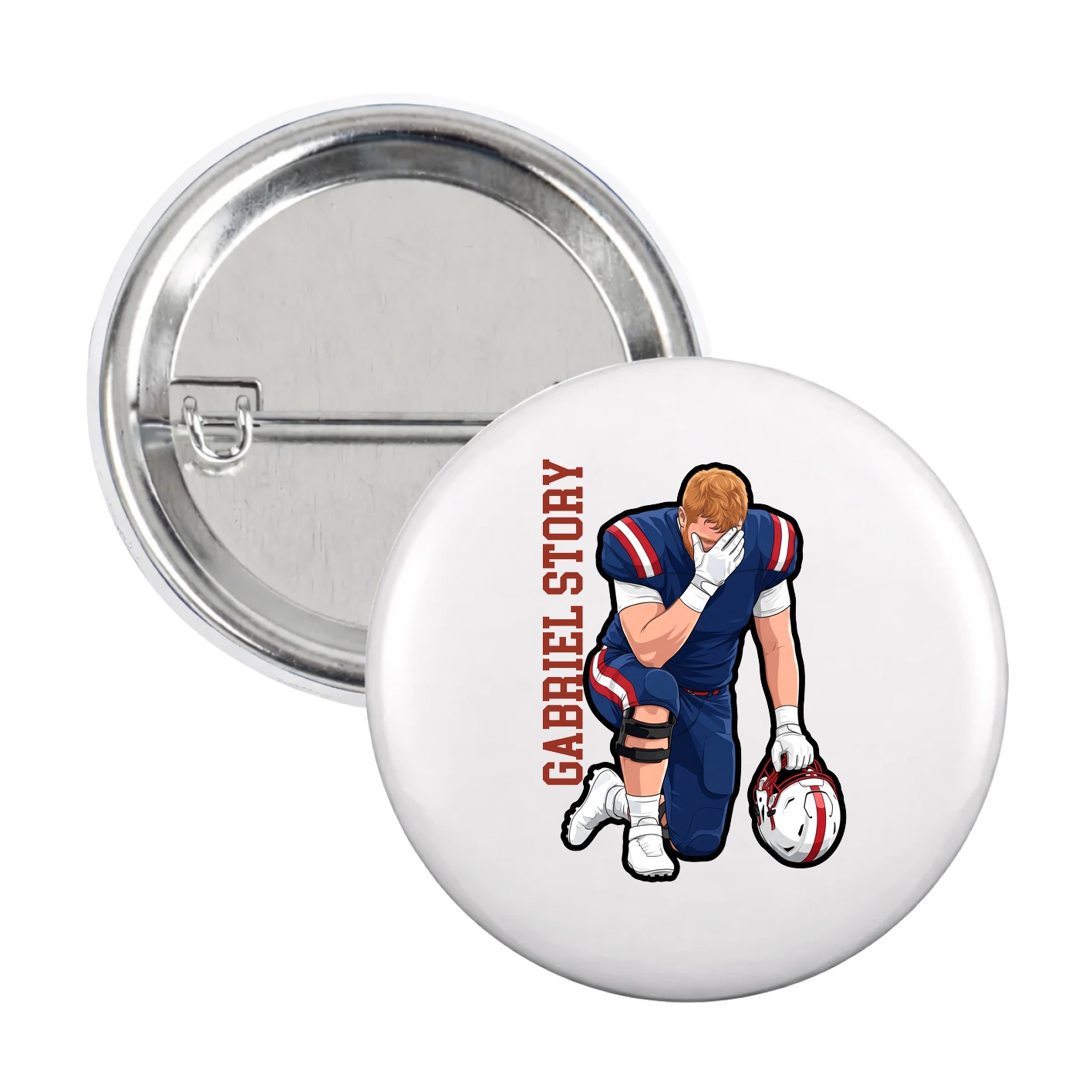 Game Day Button — Name Vertical in White