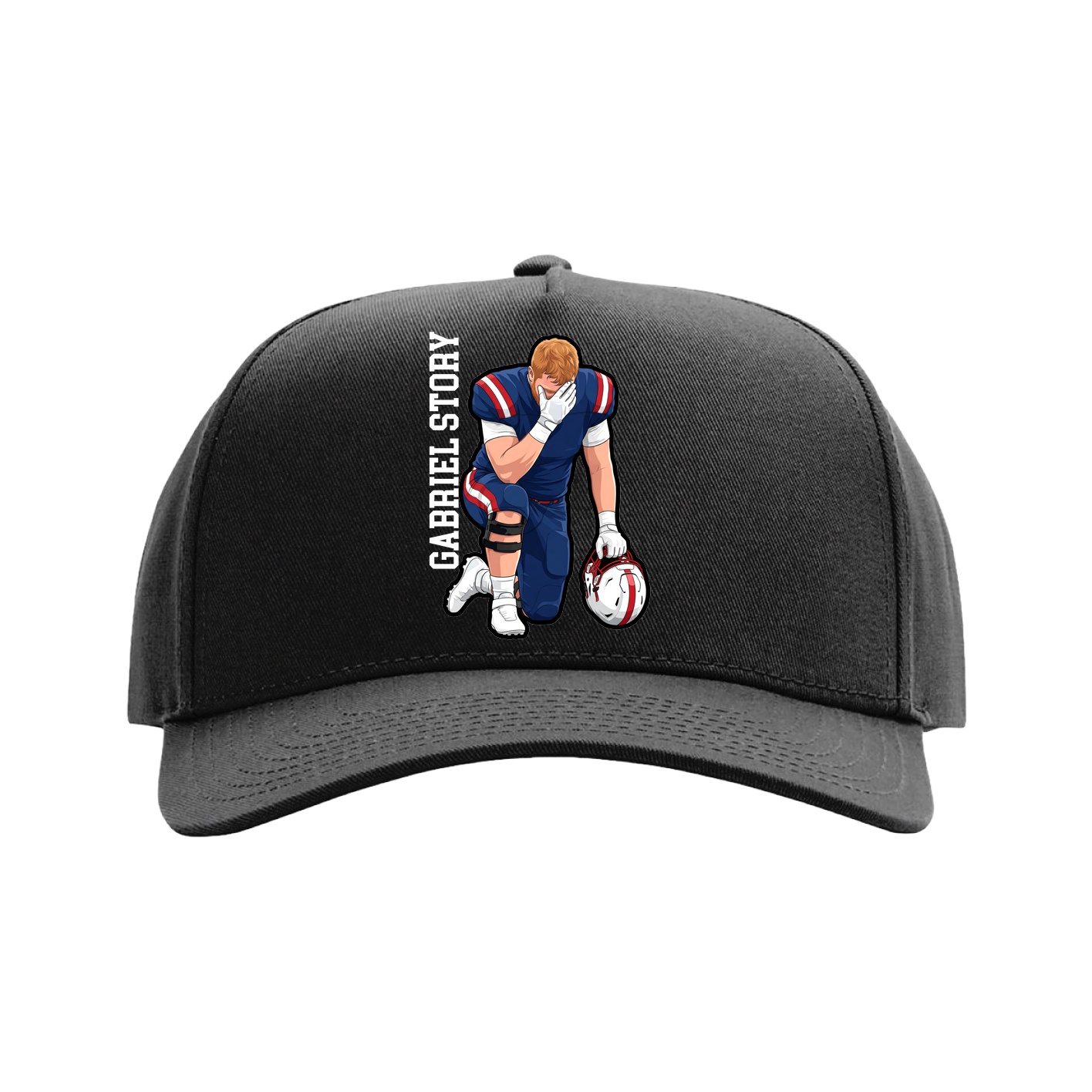 Full Fabric Five-Panel Champ Cap — Name Vertical in Black
