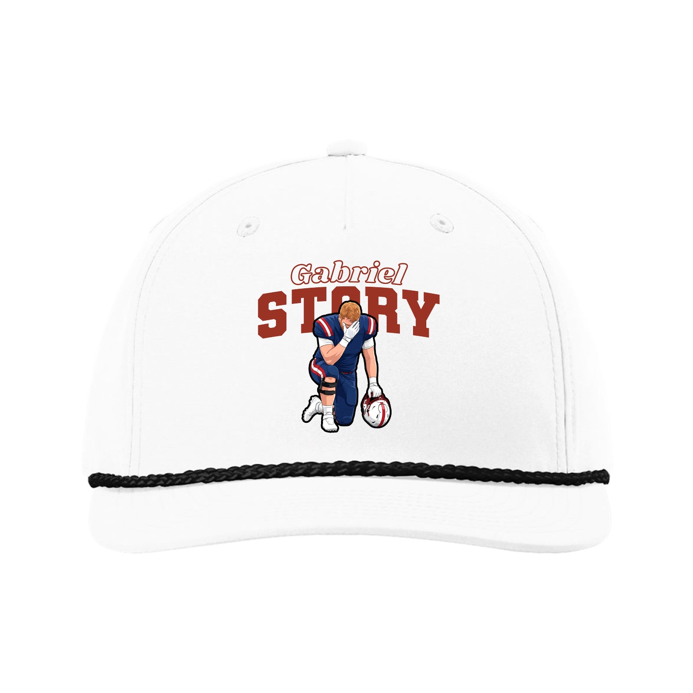 Five-Panel Classic Rope Cap — Name Arch in White