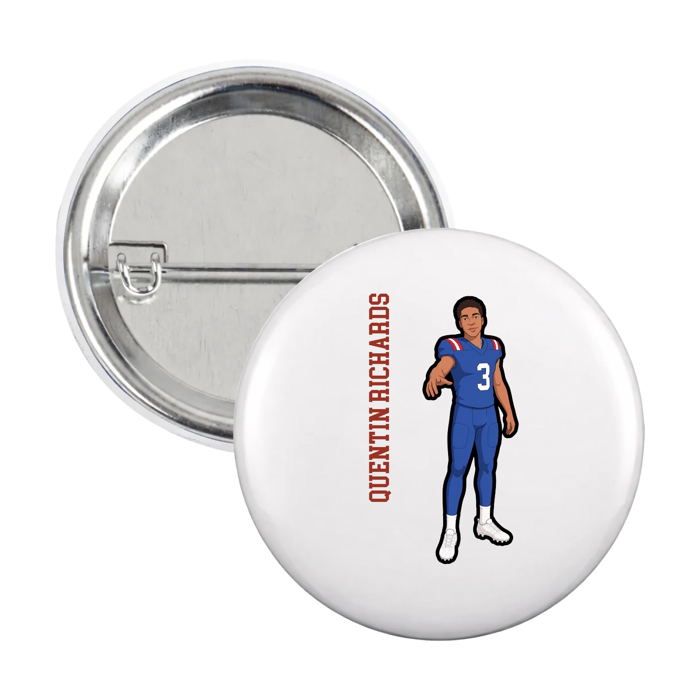 Game Day Button — Name Vertical in White