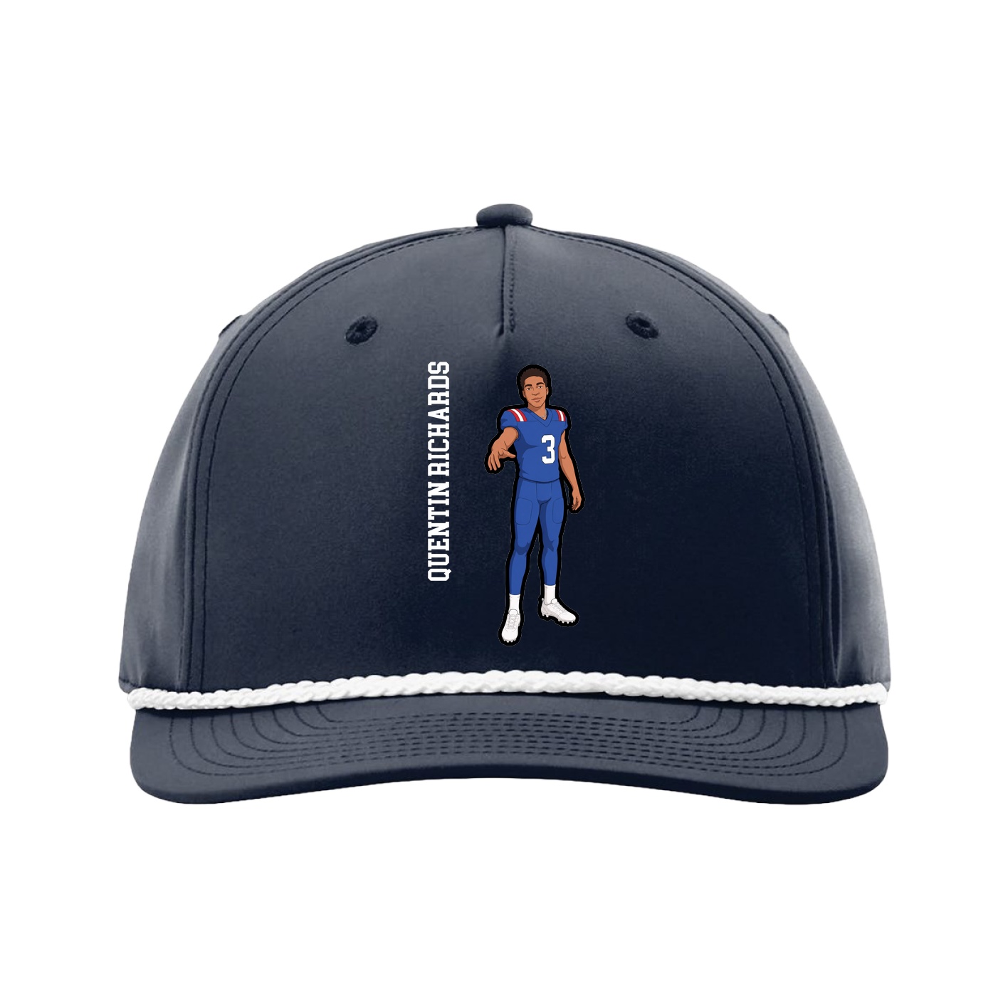 Five-Panel Classic Rope Cap — Name Vertical in Navy