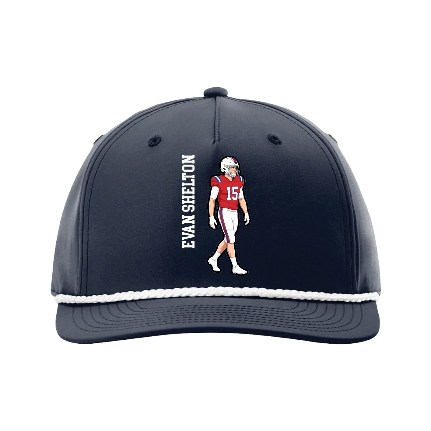 Five-Panel Classic Rope Cap — Name Vertical in Navy