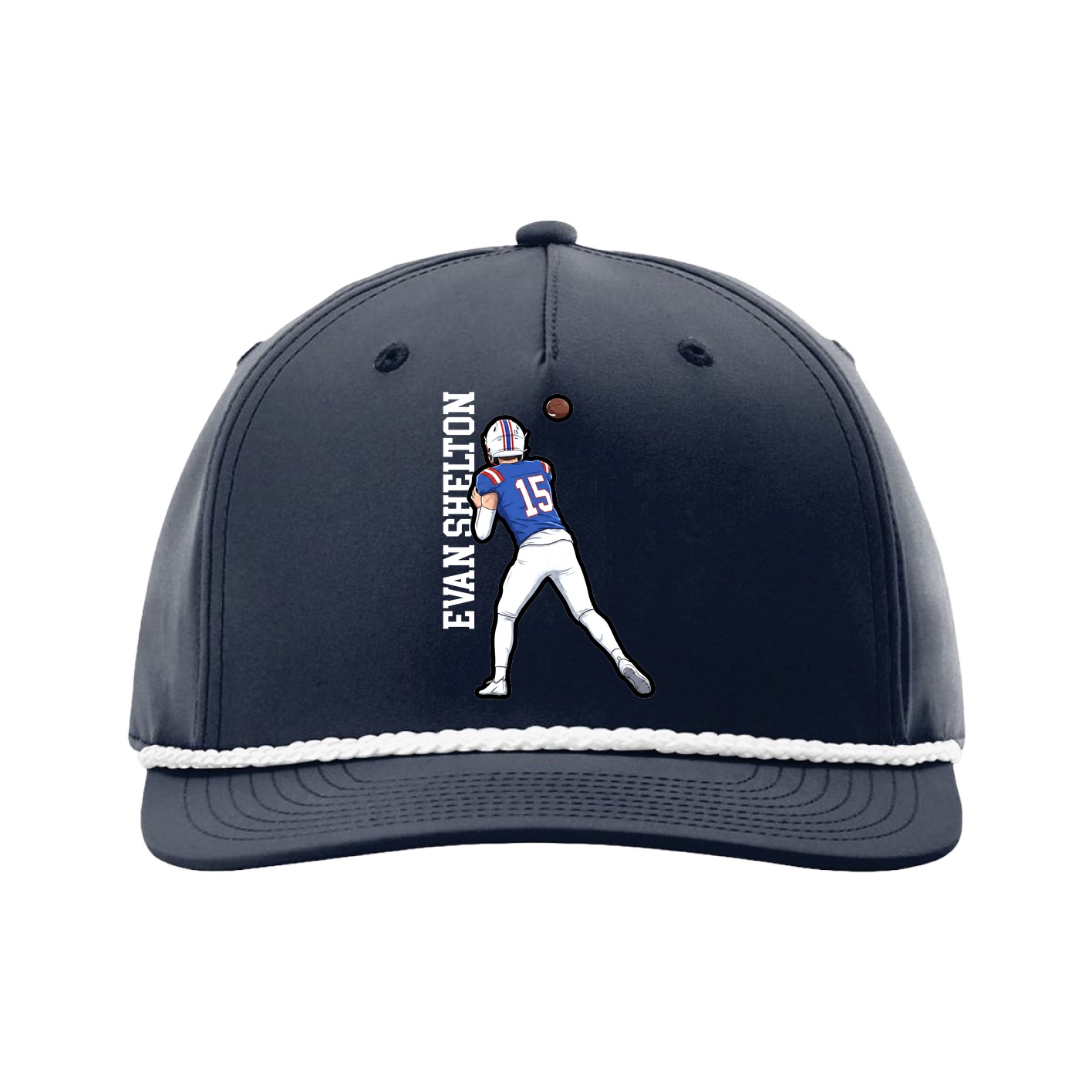 Five-Panel Classic Rope Cap — Name Vertical in Navy