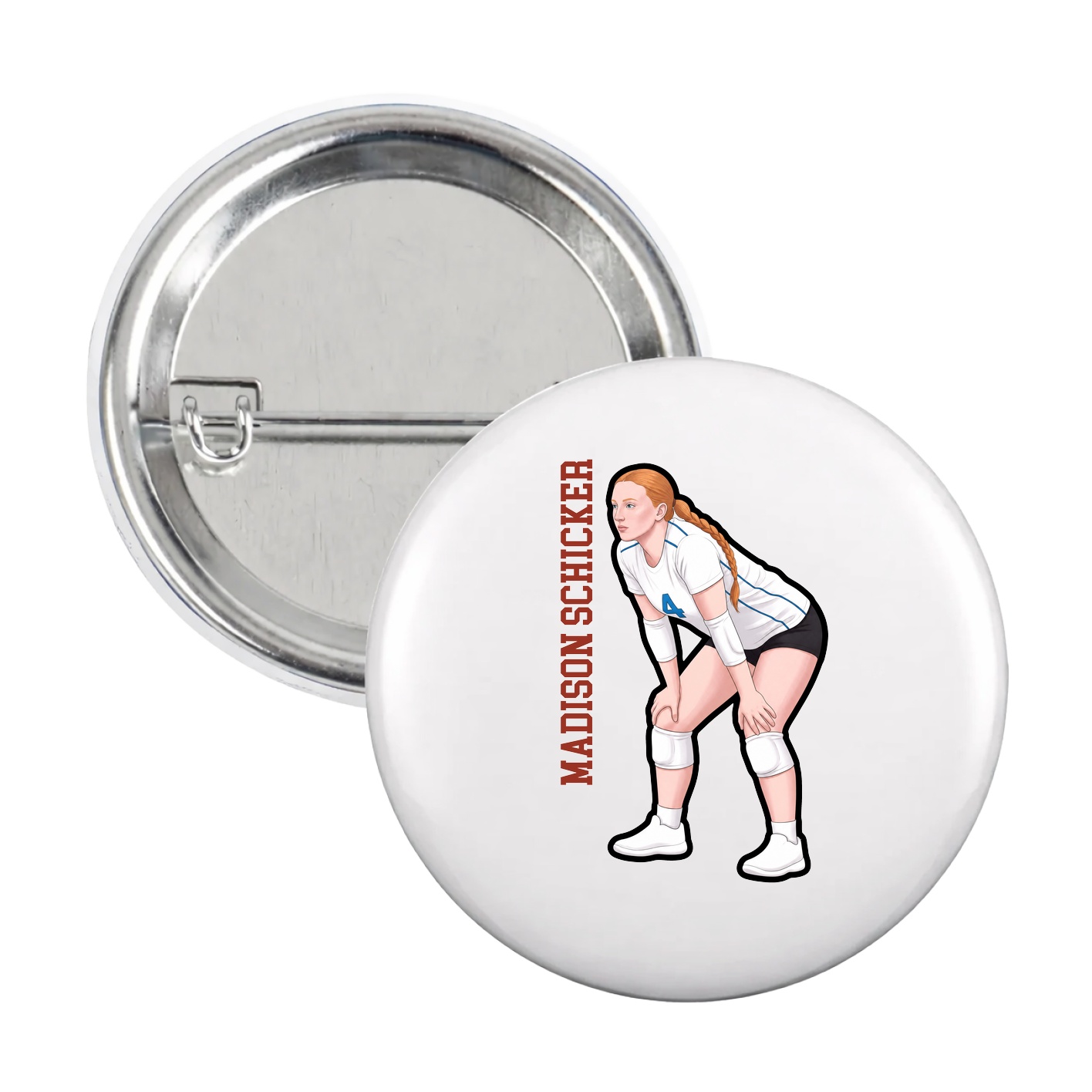 Game Day Button — Name Vertical in White