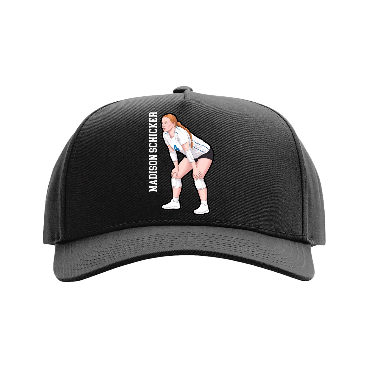 Full Fabric Five-Panel Champ Cap — Name Vertical in Black