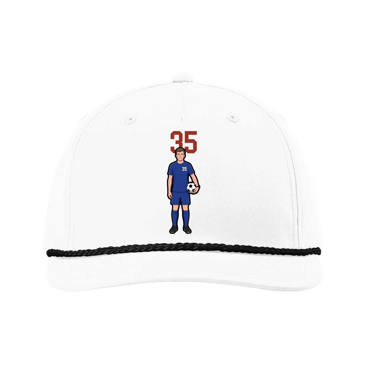 Five-Panel Classic Rope Cap — Number Top in White