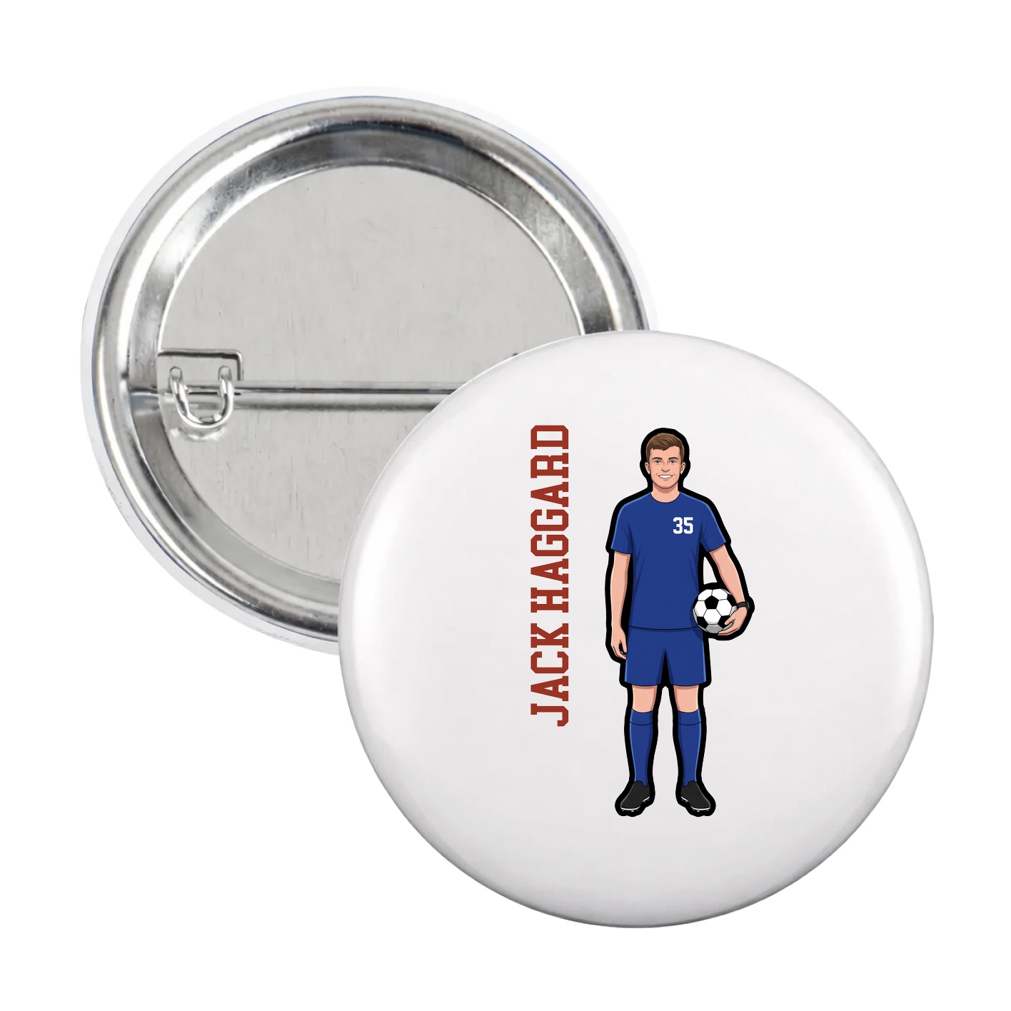Game Day Button — Name Vertical in White