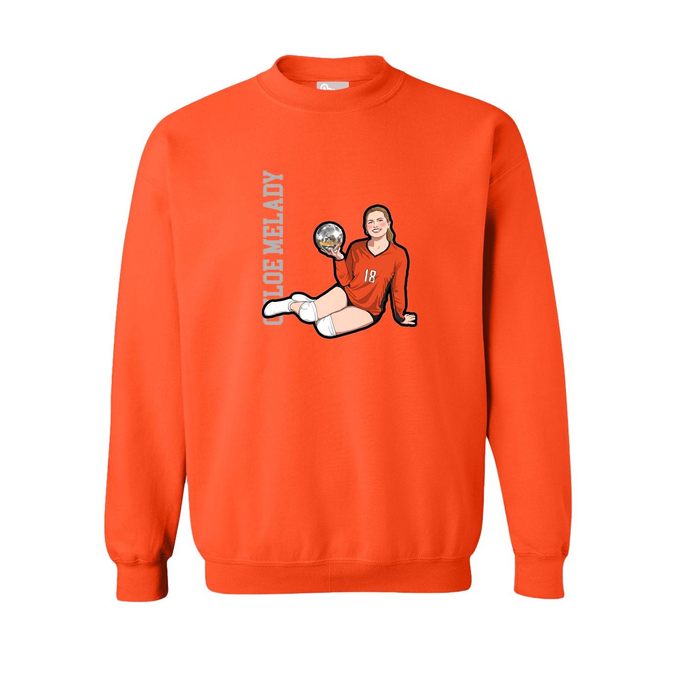 Fleece Crew — Name Vertical in Orange