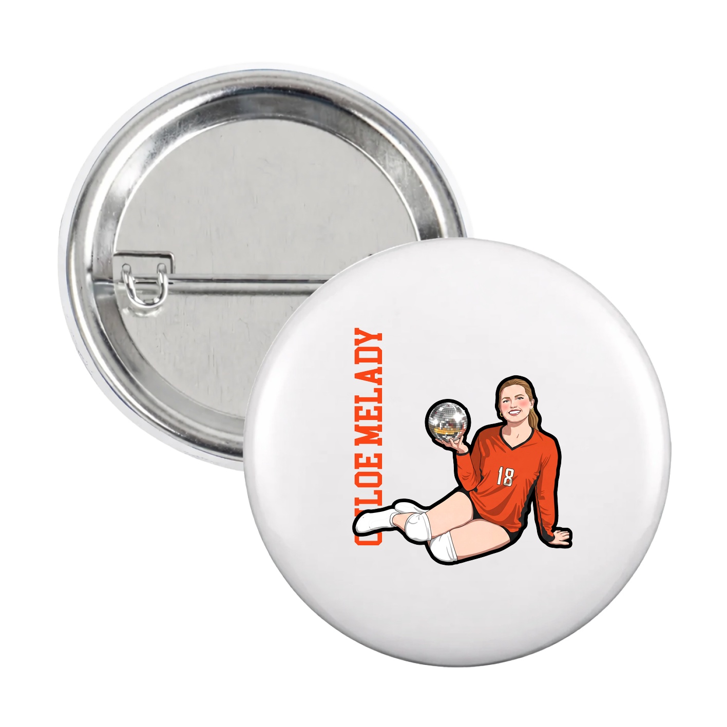 Game Day Button — Name Vertical in White