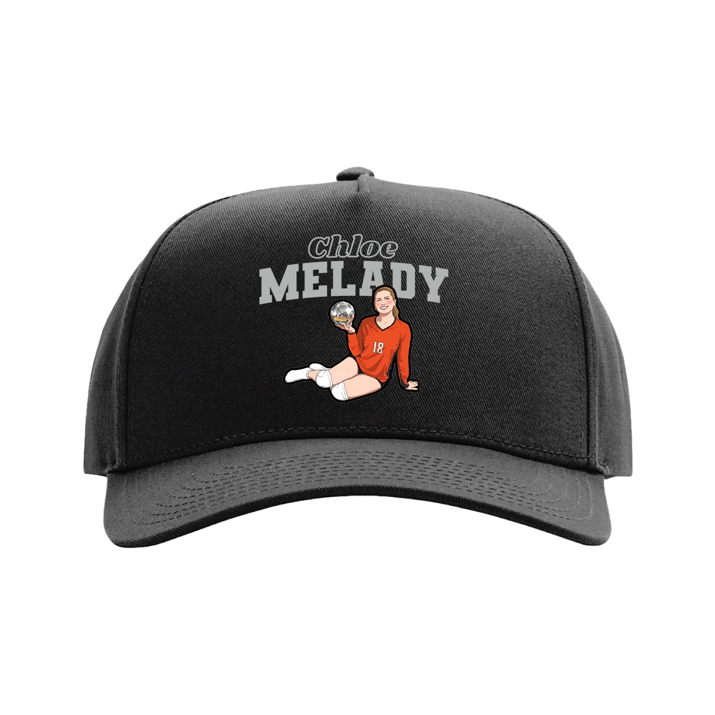 Full Fabric Five-Panel Champ Cap — Name Arch in Black