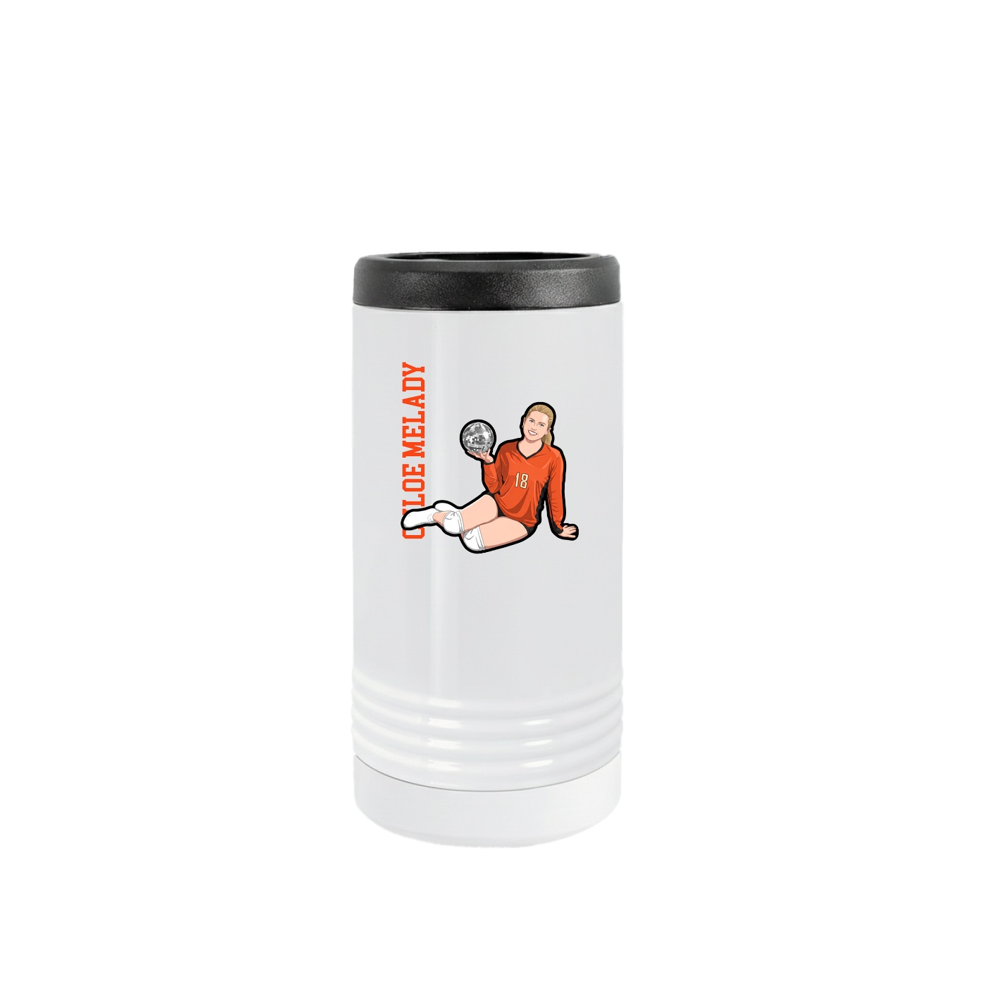 Slim Beverage Holder — Name Vertical in White
