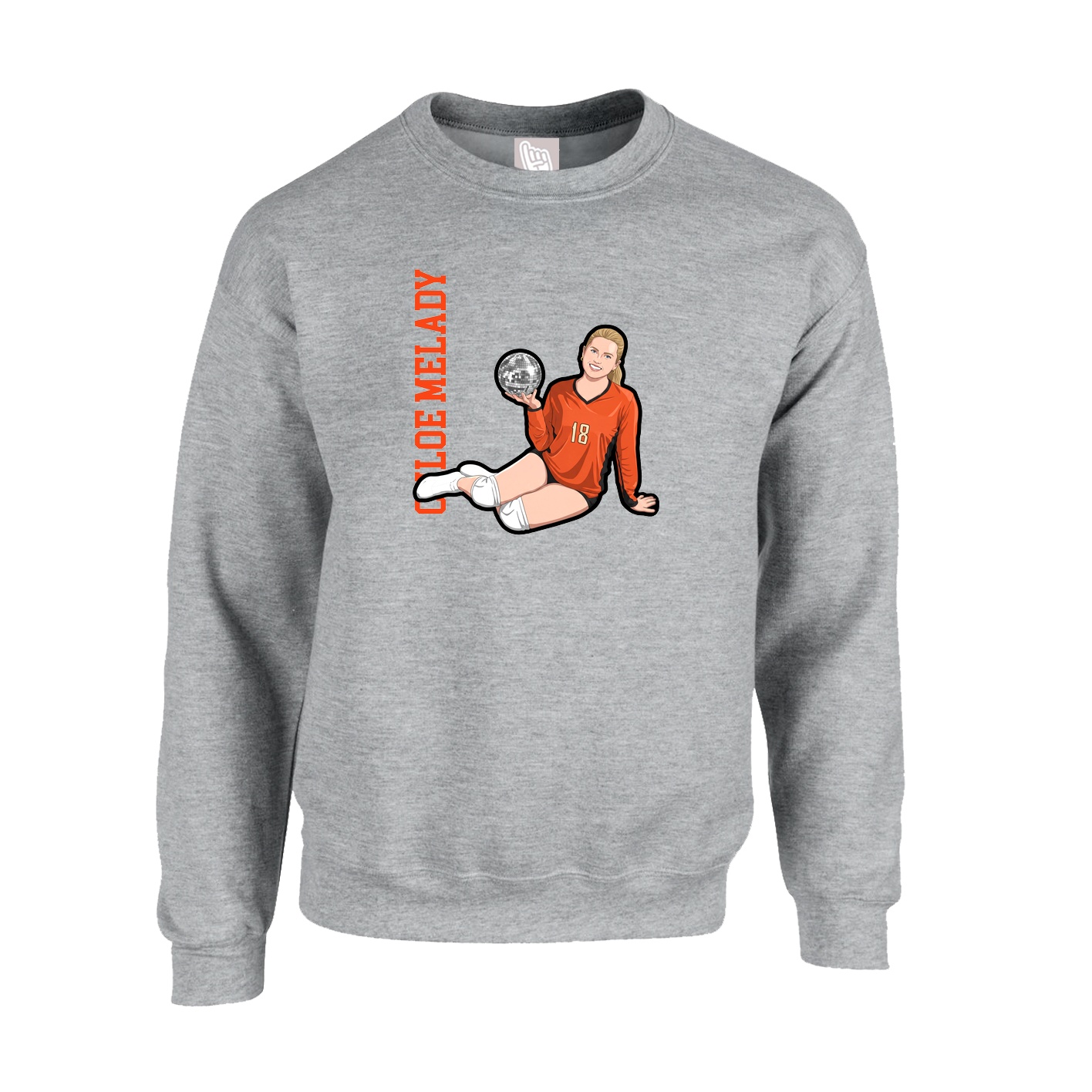 Fleece Crew — Name Vertical in Grey