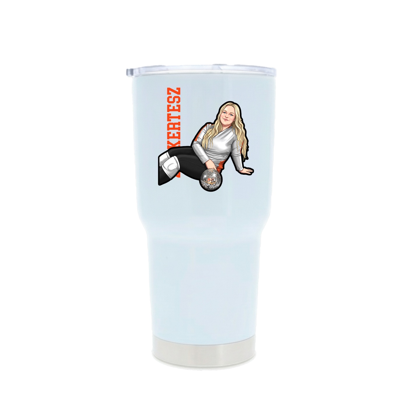 30oz Stainless Steel Tumbler — Name Vertical in White
