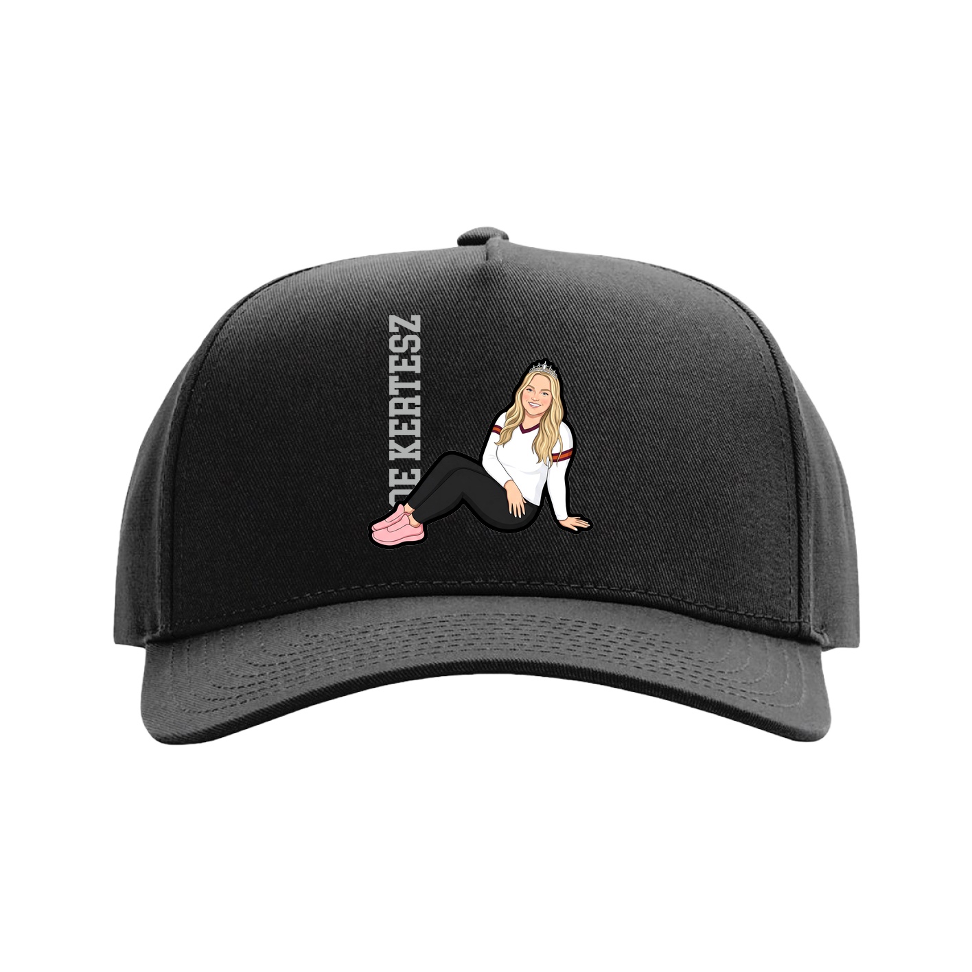 Full Fabric Five-Panel Champ Cap — Name Vertical in Black