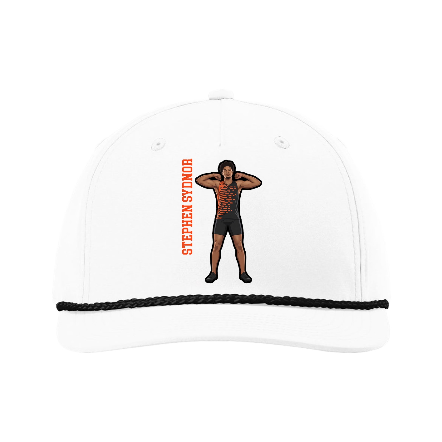 Five-Panel Classic Rope Cap — Name Vertical in White