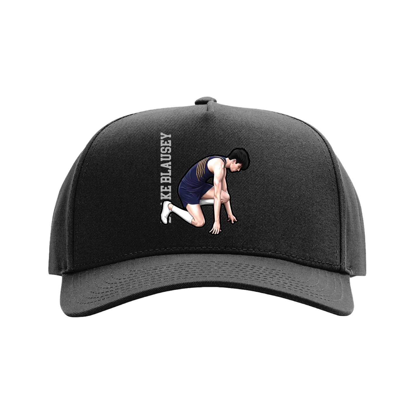 Full Fabric Five-Panel Champ Cap — Name Vertical in Black