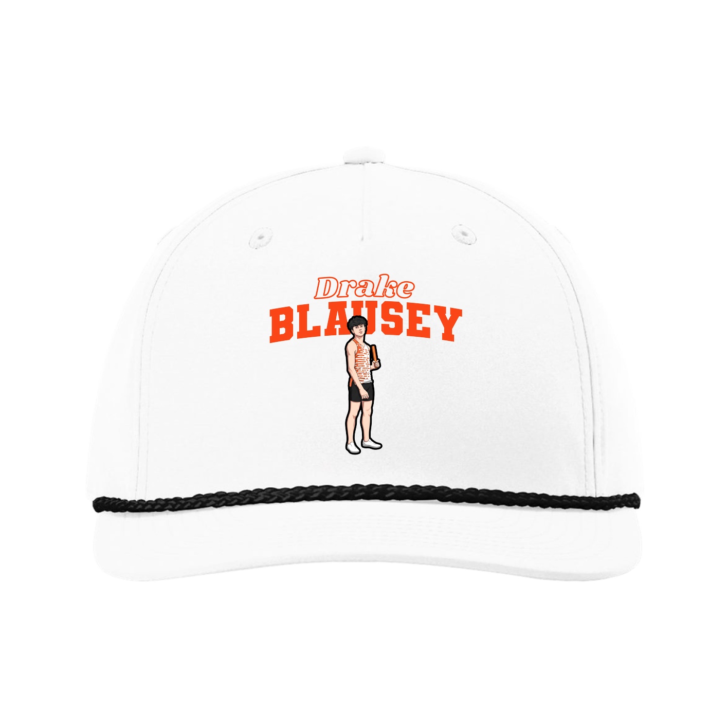 Five-Panel Classic Rope Cap — Name Arch in White