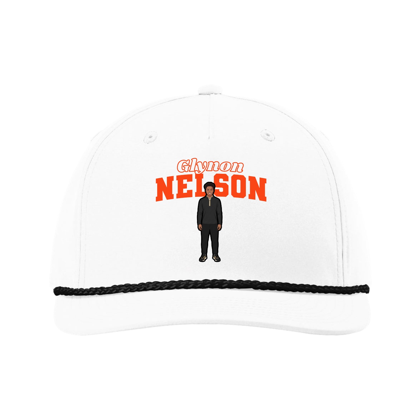Five-Panel Classic Rope Cap — Name Arch in White