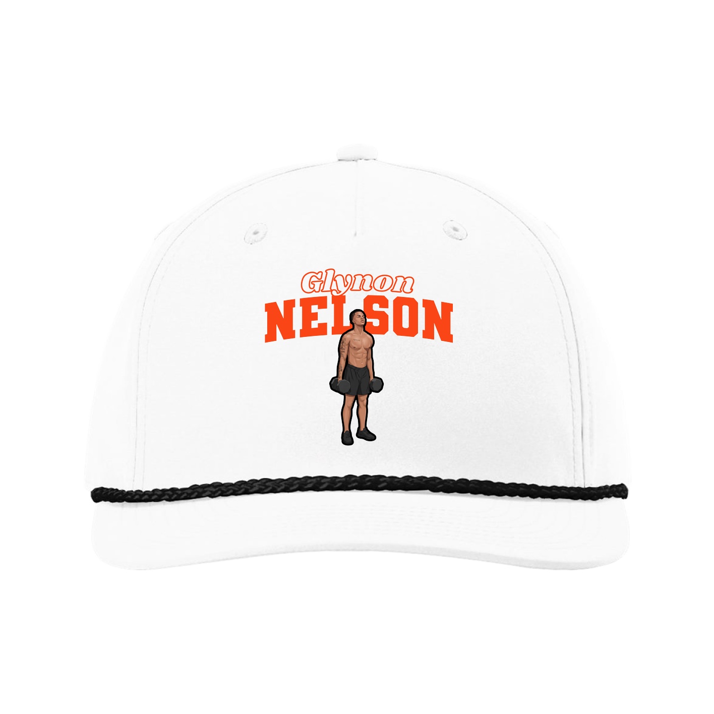 Five-Panel Classic Rope Cap — Name Arch in White