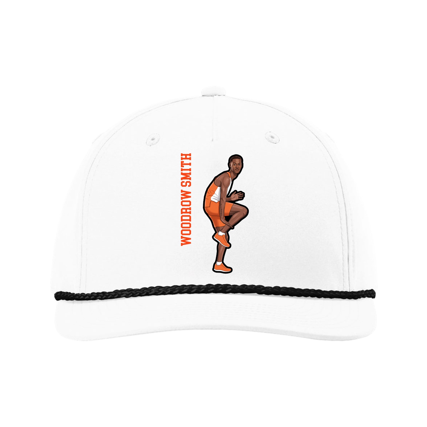 Five-Panel Classic Rope Cap — Name Vertical in White