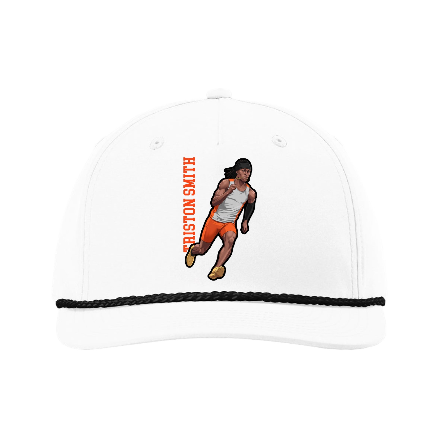 Five-Panel Classic Rope Cap — Name Vertical in White