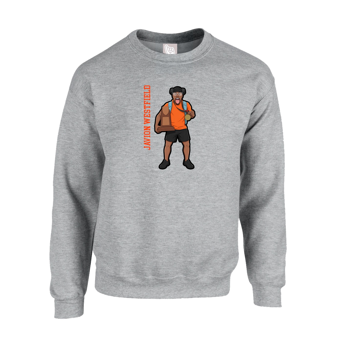 Fleece Crew — Name Vertical in Grey