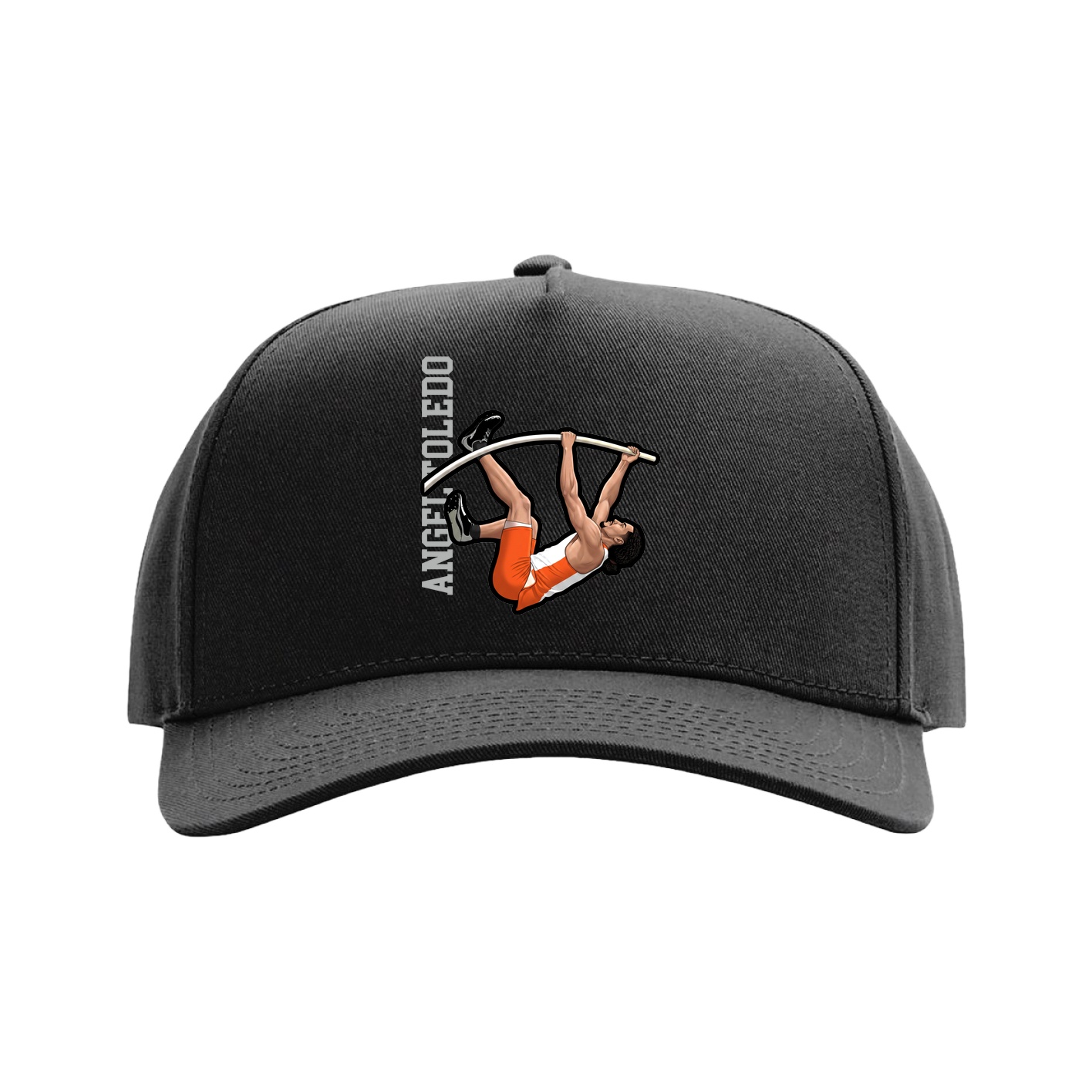 Full Fabric Five-Panel Champ Cap — Name Vertical in Black