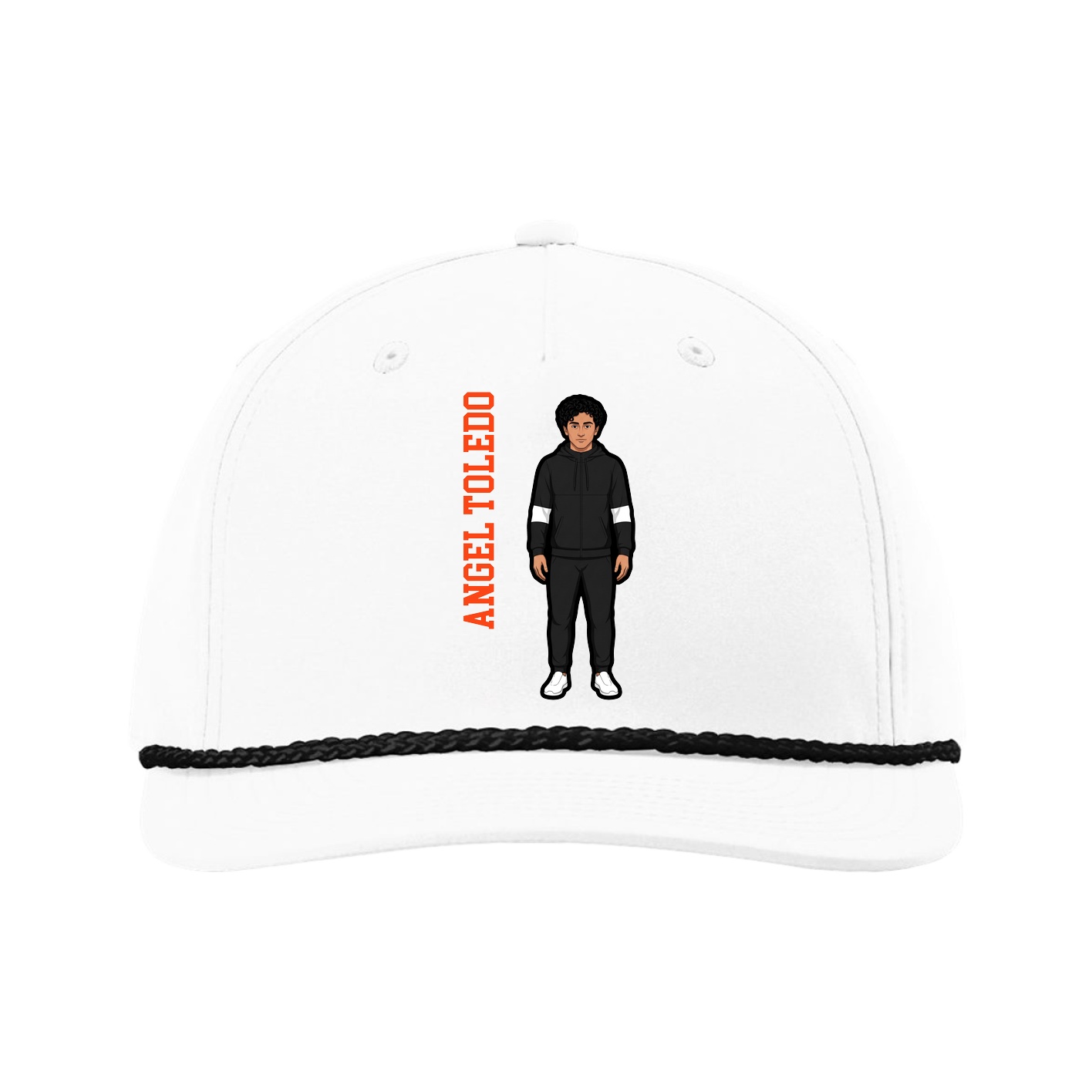 Five-Panel Classic Rope Cap — Name Vertical in White